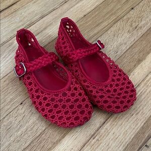 Zara Girls Red Crochet Mary Jane Flats